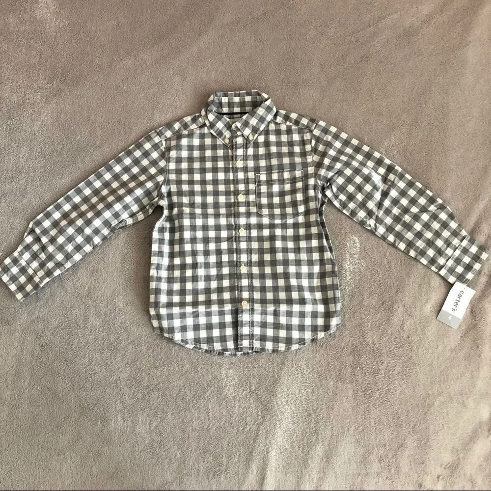 Carter’s Gray & white gingham button down shirt